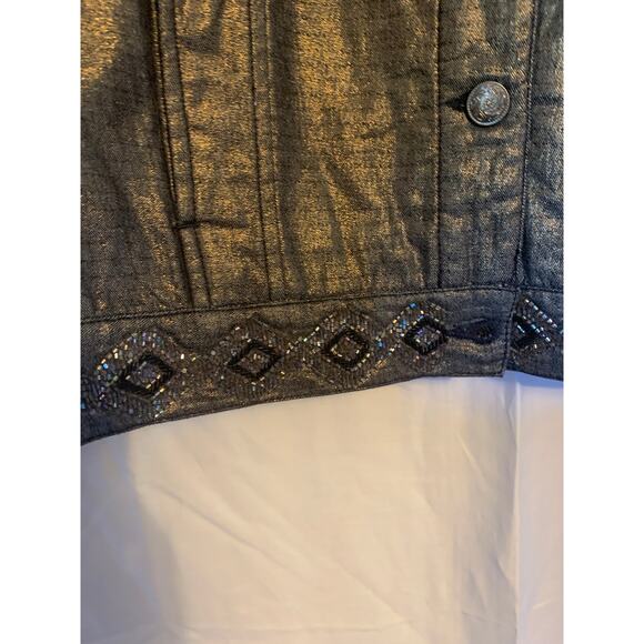 Chico Size 3 NWOT Dark Gray Embellished Southwest Detail Lined Jacket - Picture 6 of 8